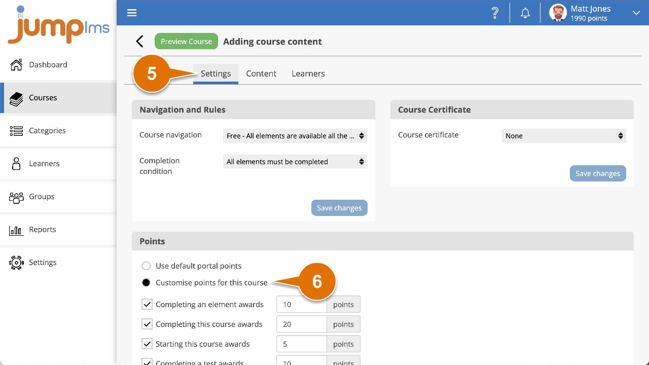 Click settings and select customised points