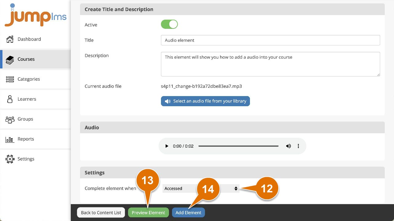 Completion criteria and add element