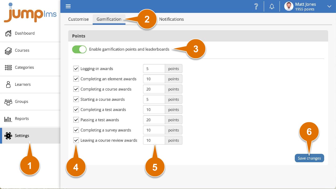 Customise gamification points