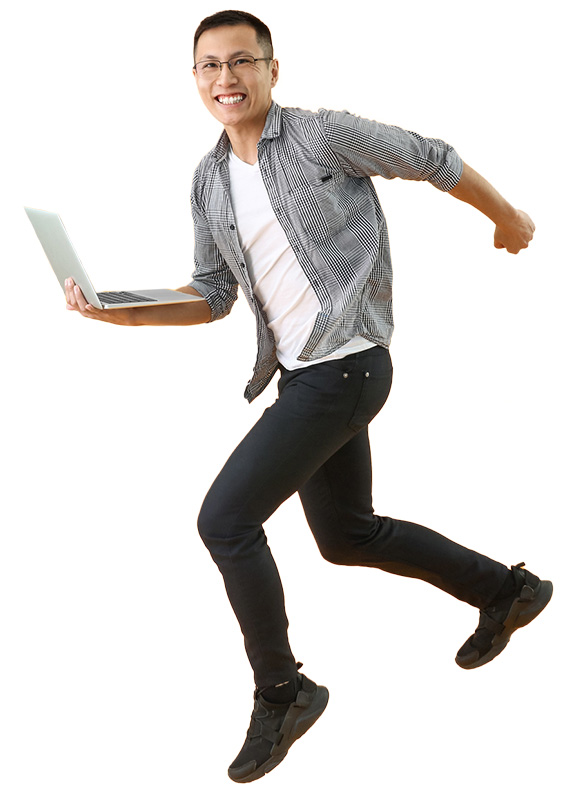 Man jumping with a laptop